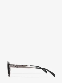 Clearance Alexander McQueen Men's Floating Skull Metal Caravan Sunglasses in Ruthenium