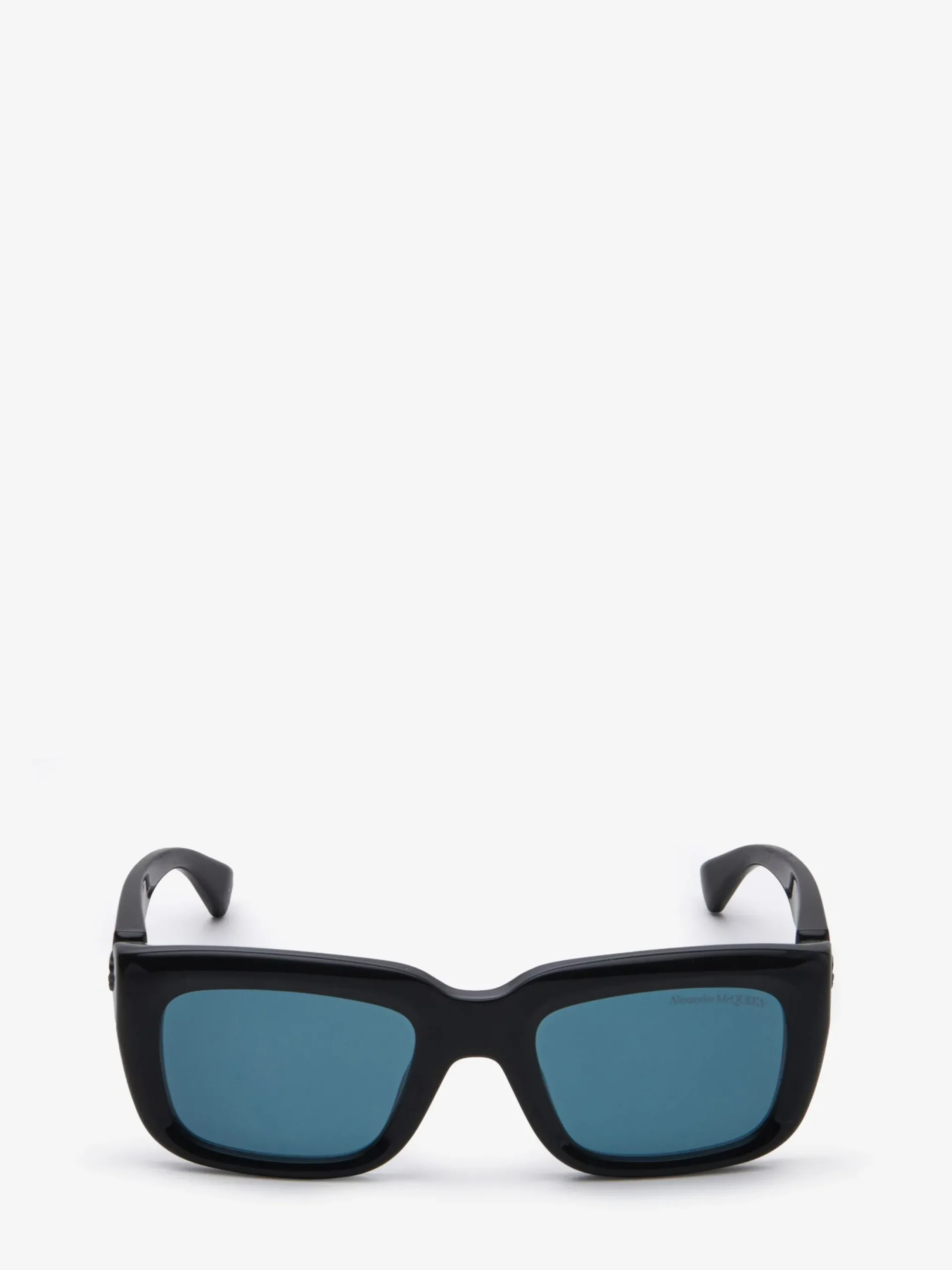 Store Alexander McQueen Men's Floating Skull Rectangular Sunglasses in Black/Blue