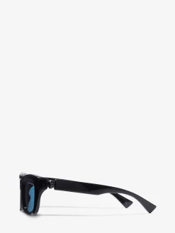 Store Alexander McQueen Men's Floating Skull Rectangular Sunglasses in Black/Blue