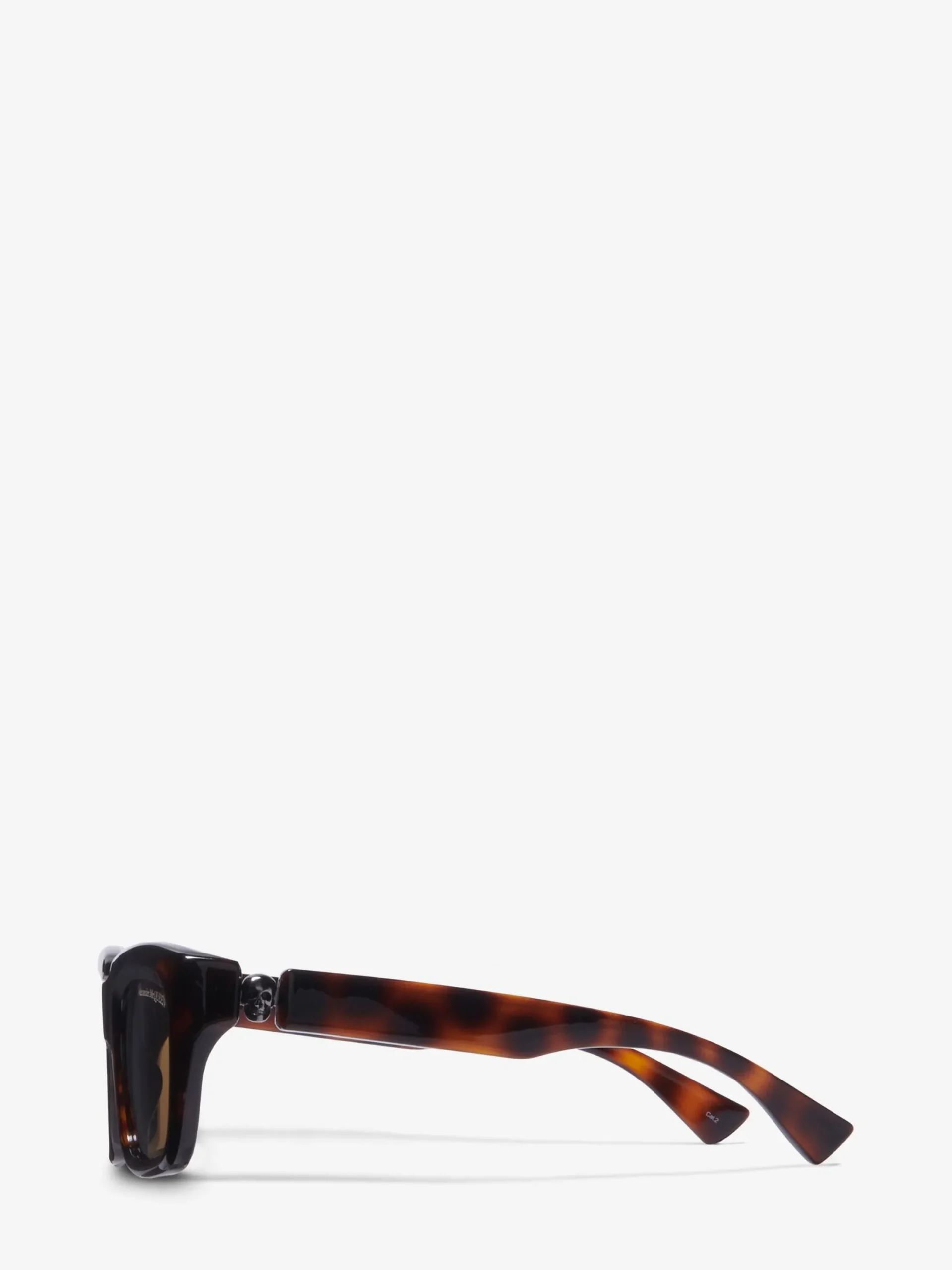 Store Alexander McQueen Men's Floating Skull Rectangular Sunglasses in Dark Havana