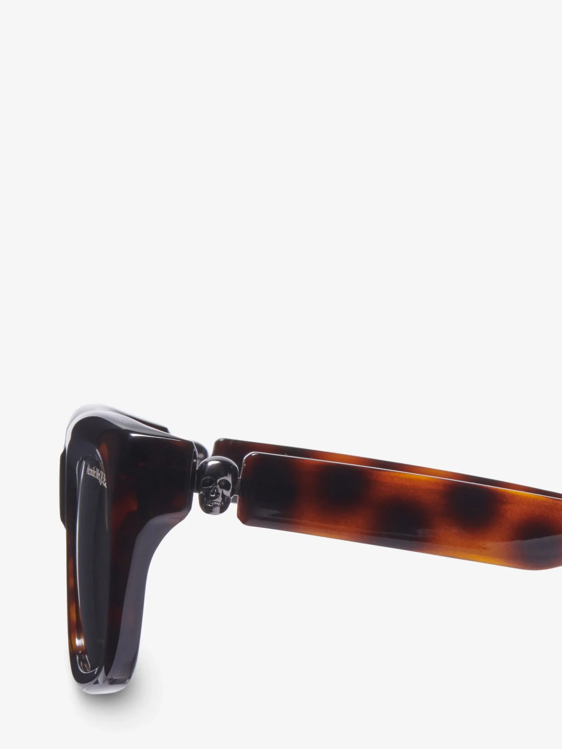 Store Alexander McQueen Men's Floating Skull Rectangular Sunglasses in Dark Havana