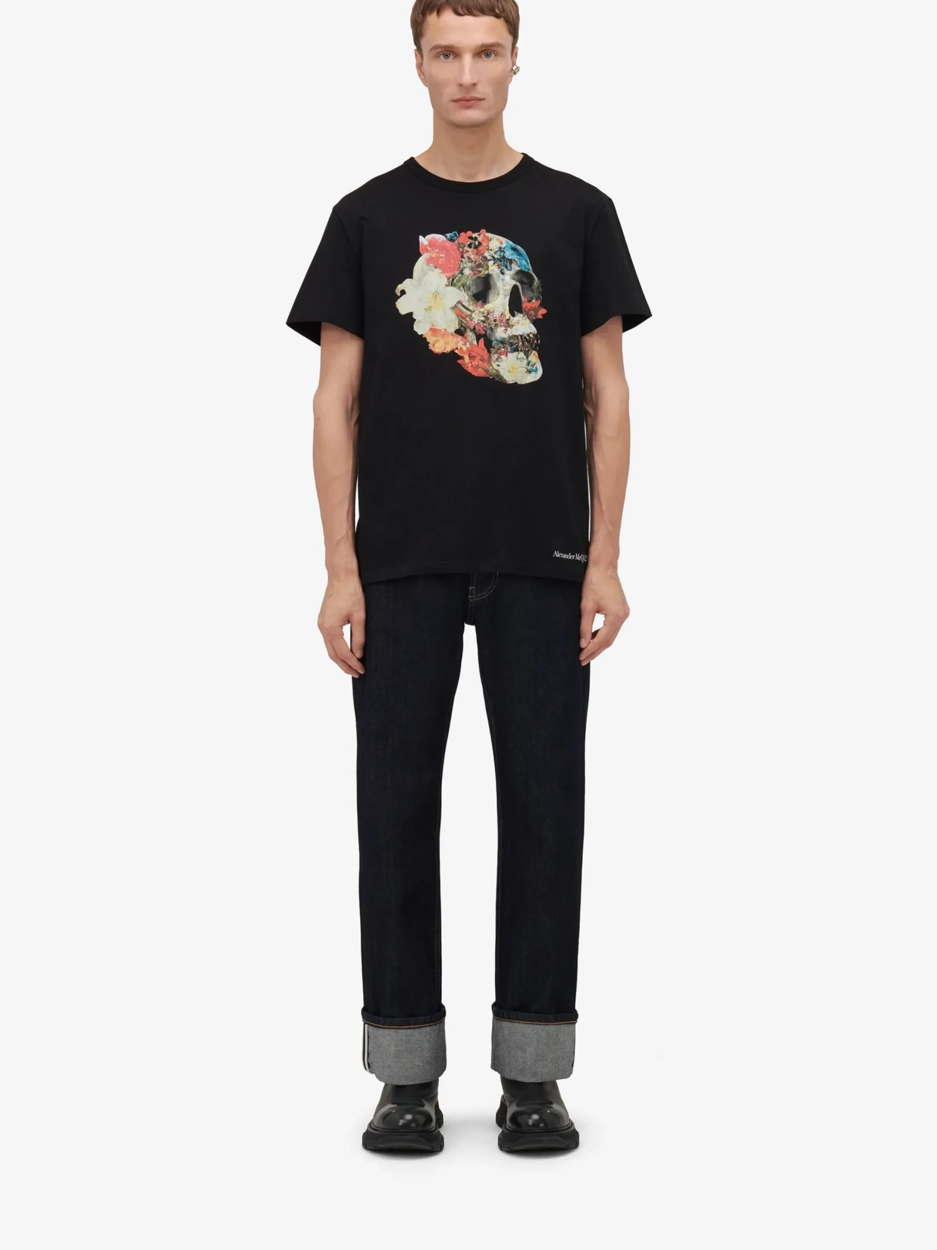 Best Sale Alexander McQueen Men's Floral Skull T-shirt in Black/Multicolor
