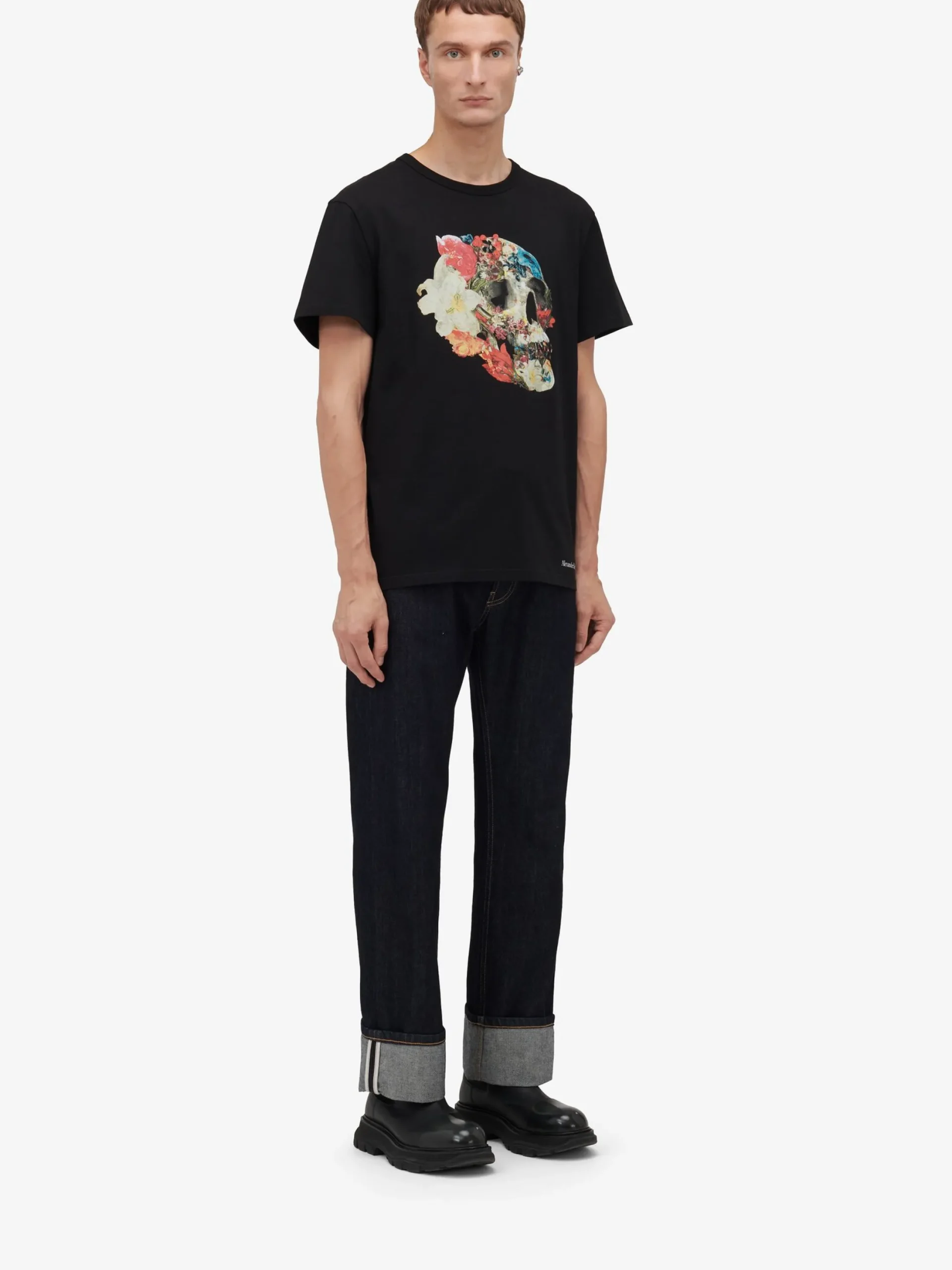 Best Sale Alexander McQueen Men's Floral Skull T-shirt in Black/Multicolor