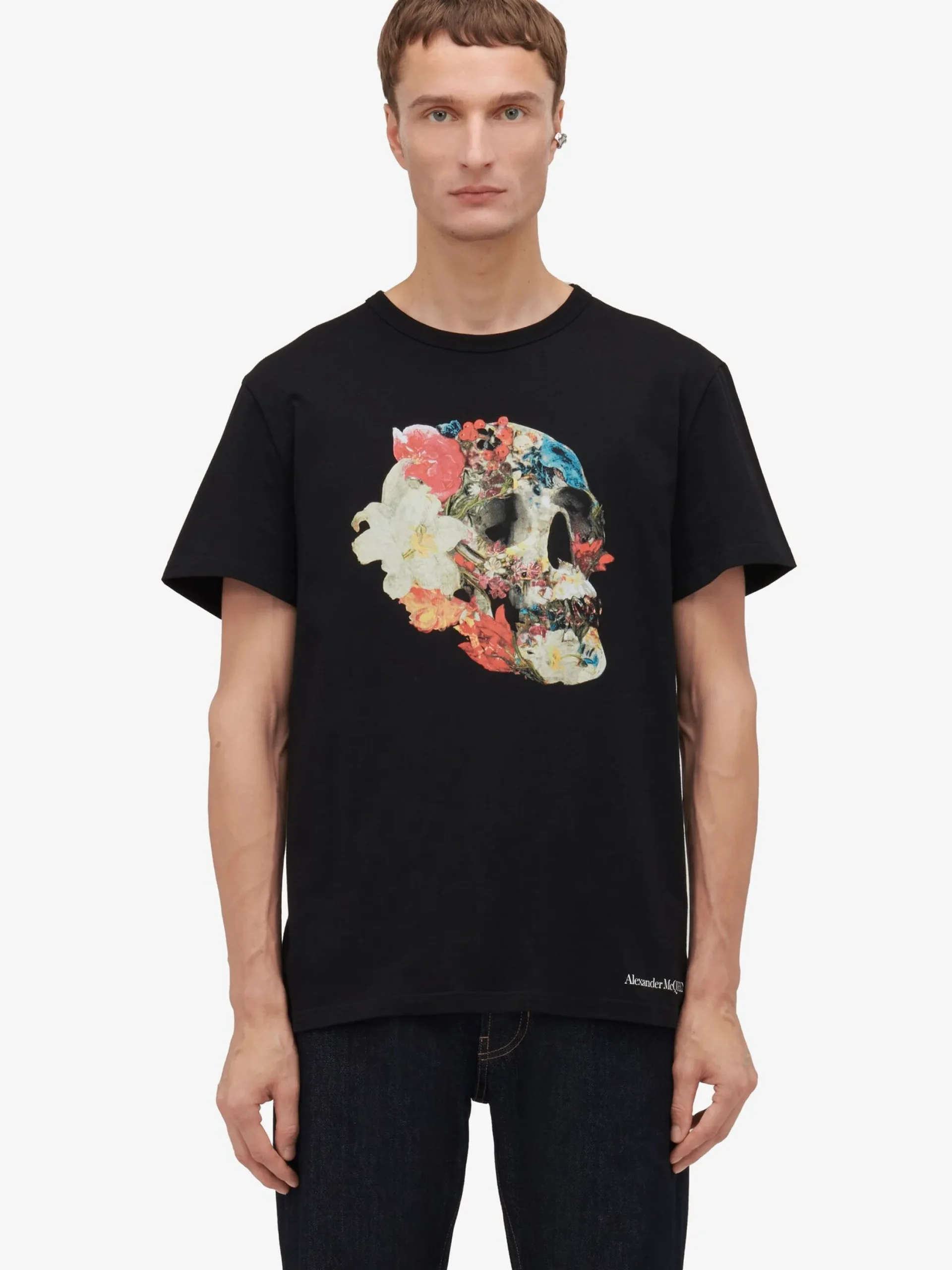 Best Sale Alexander McQueen Men's Floral Skull T-shirt in Black/Multicolor