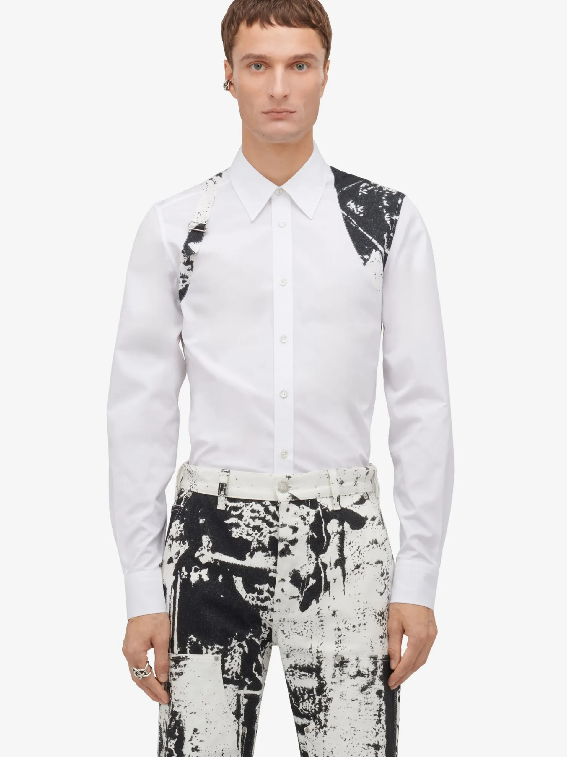 Discount Alexander McQueen Men's Fold Harness Shirt in Optic White
