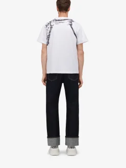 New Alexander McQueen Men's Fold Harness T-shirt in White/Black