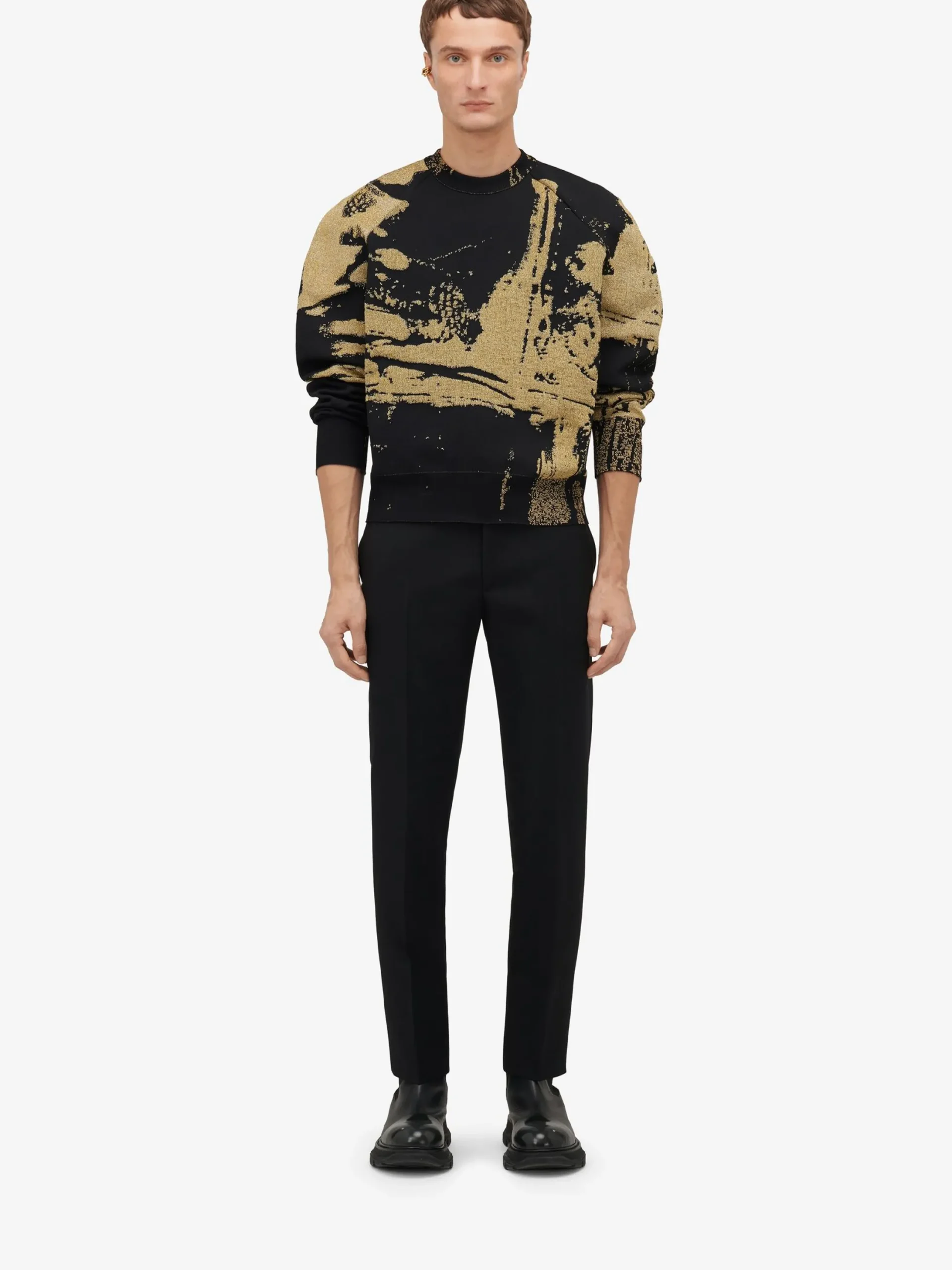 Clearance Alexander McQueen Men's Fold Jacquard Jumper in Black/ Gold
