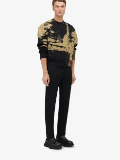 Clearance Alexander McQueen Men's Fold Jacquard Jumper in Black/ Gold