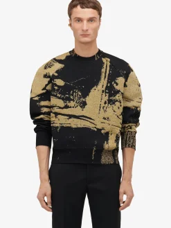 Clearance Alexander McQueen Men's Fold Jacquard Jumper in Black/ Gold