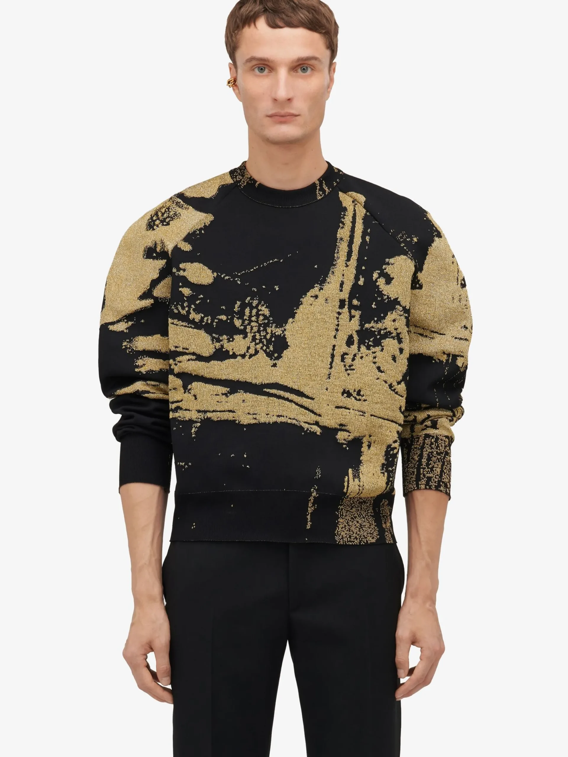 Clearance Alexander McQueen Men's Fold Jacquard Jumper in Black/ Gold