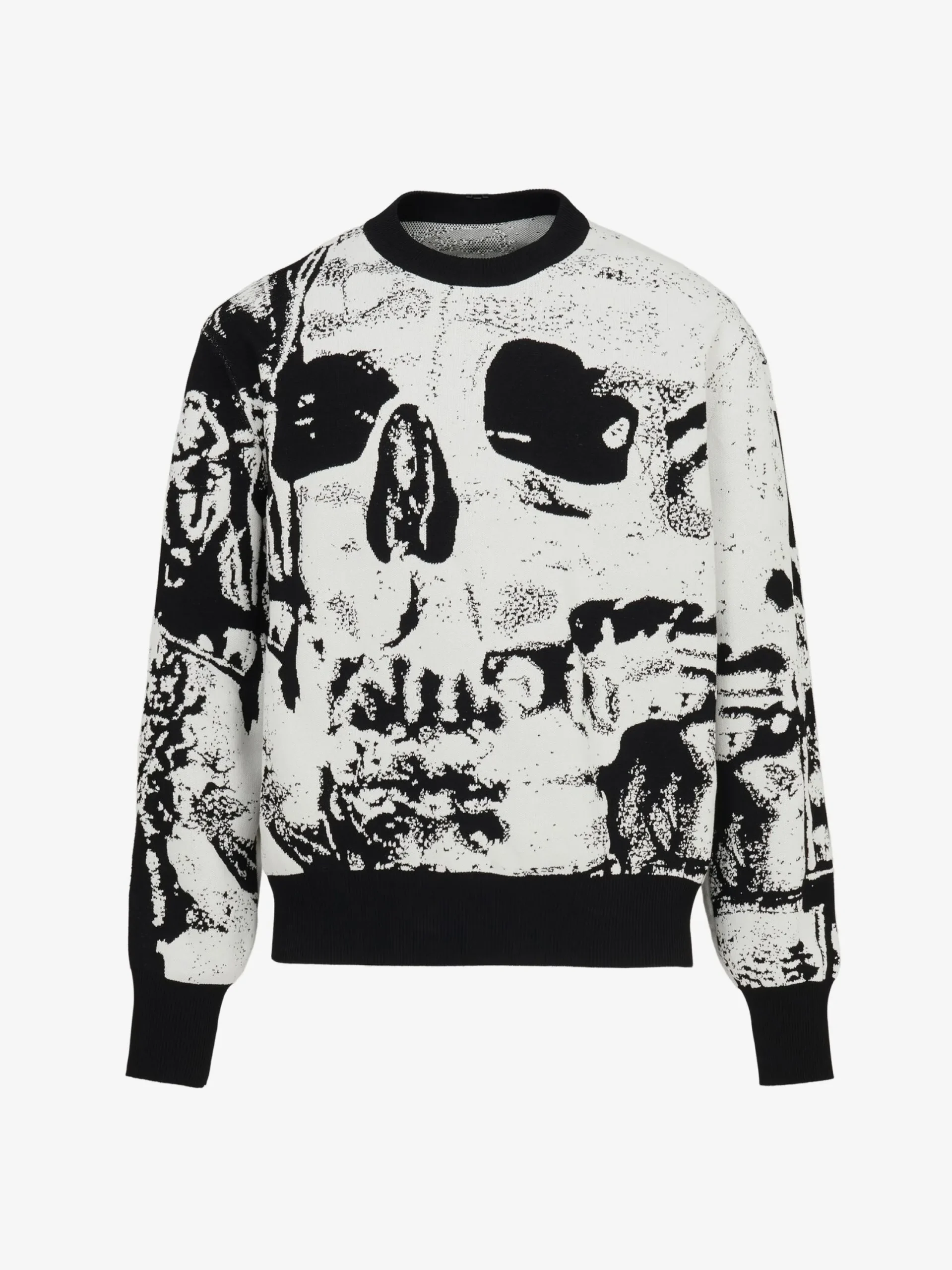 Discount Alexander McQueen Men's Fold Skull Jacquard Jumper in Ivory/Black