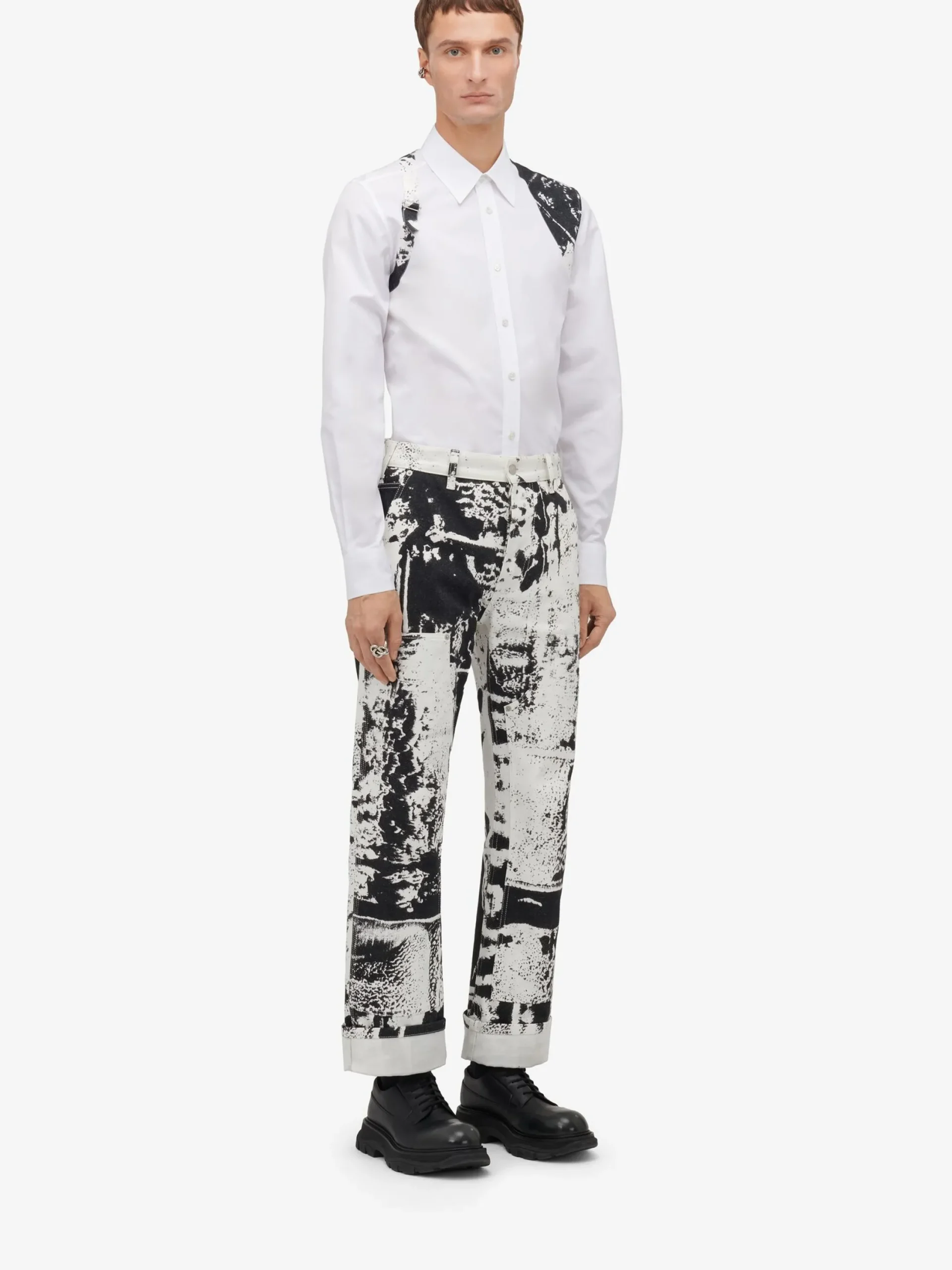 Online Alexander McQueen Men's Fold Workwear Jeans in Black/White