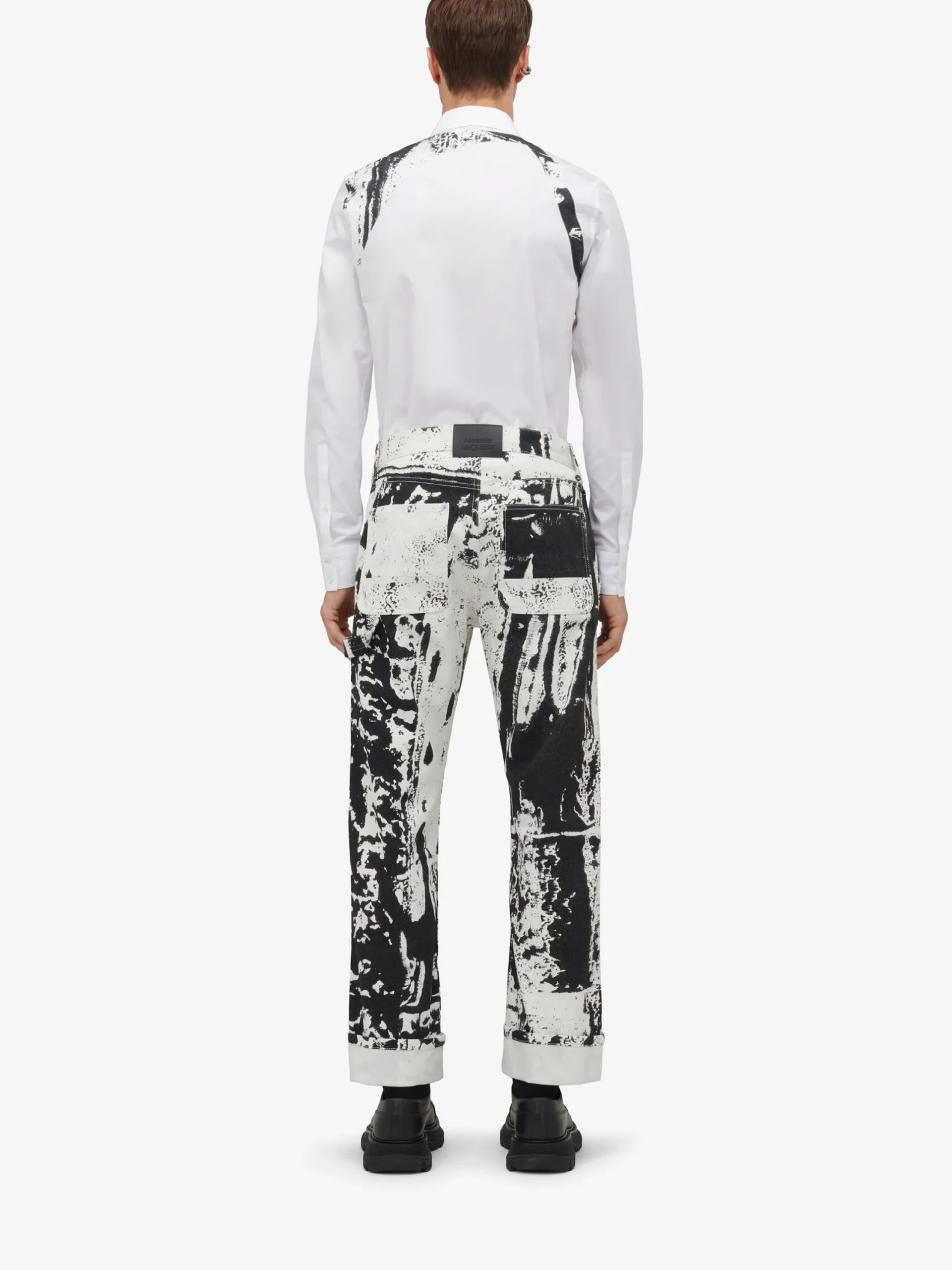 Online Alexander McQueen Men's Fold Workwear Jeans in Black/White