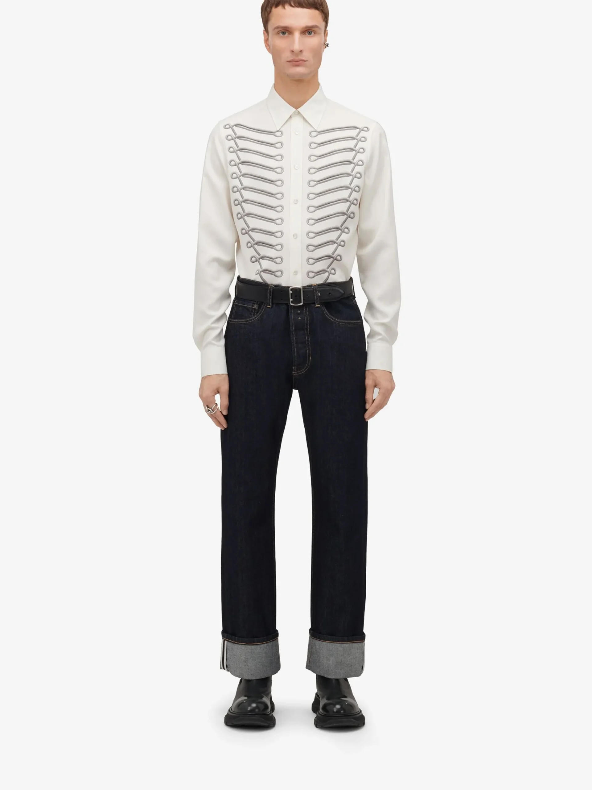 Fashion Alexander McQueen Men's Frogging Shirt in Ivory