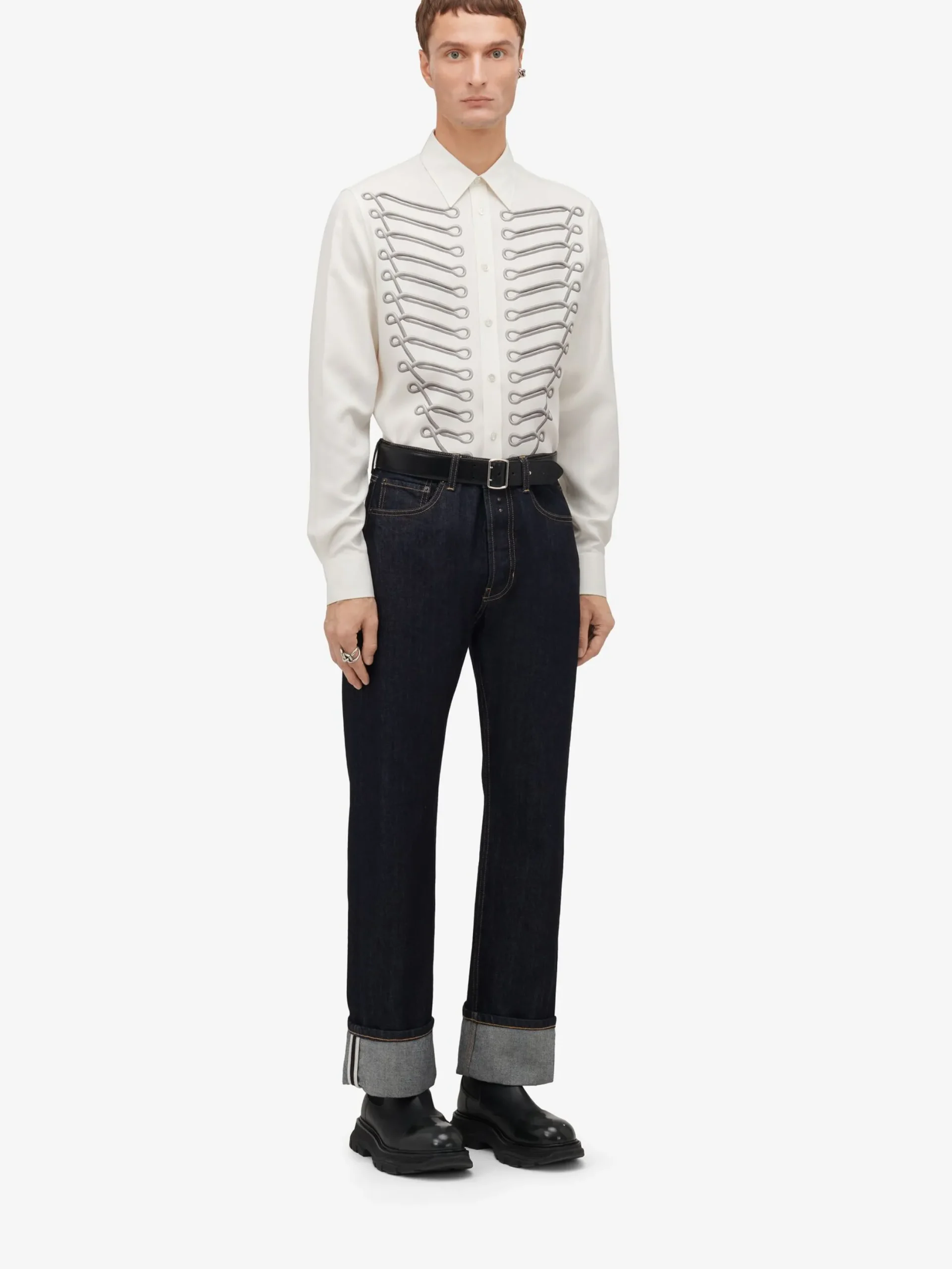 Fashion Alexander McQueen Men's Frogging Shirt in Ivory