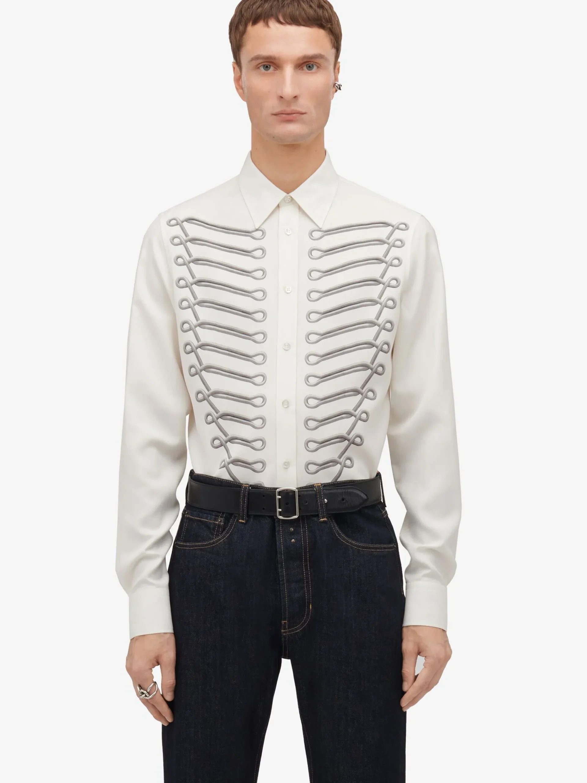 Fashion Alexander McQueen Men's Frogging Shirt in Ivory