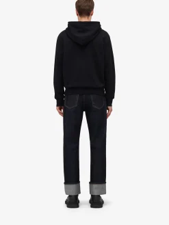 Best Alexander McQueen Men's Half Seal Logo Hooded Sweatshirt in Black