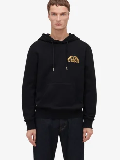 Best Alexander McQueen Men's Half Seal Logo Hooded Sweatshirt in Black