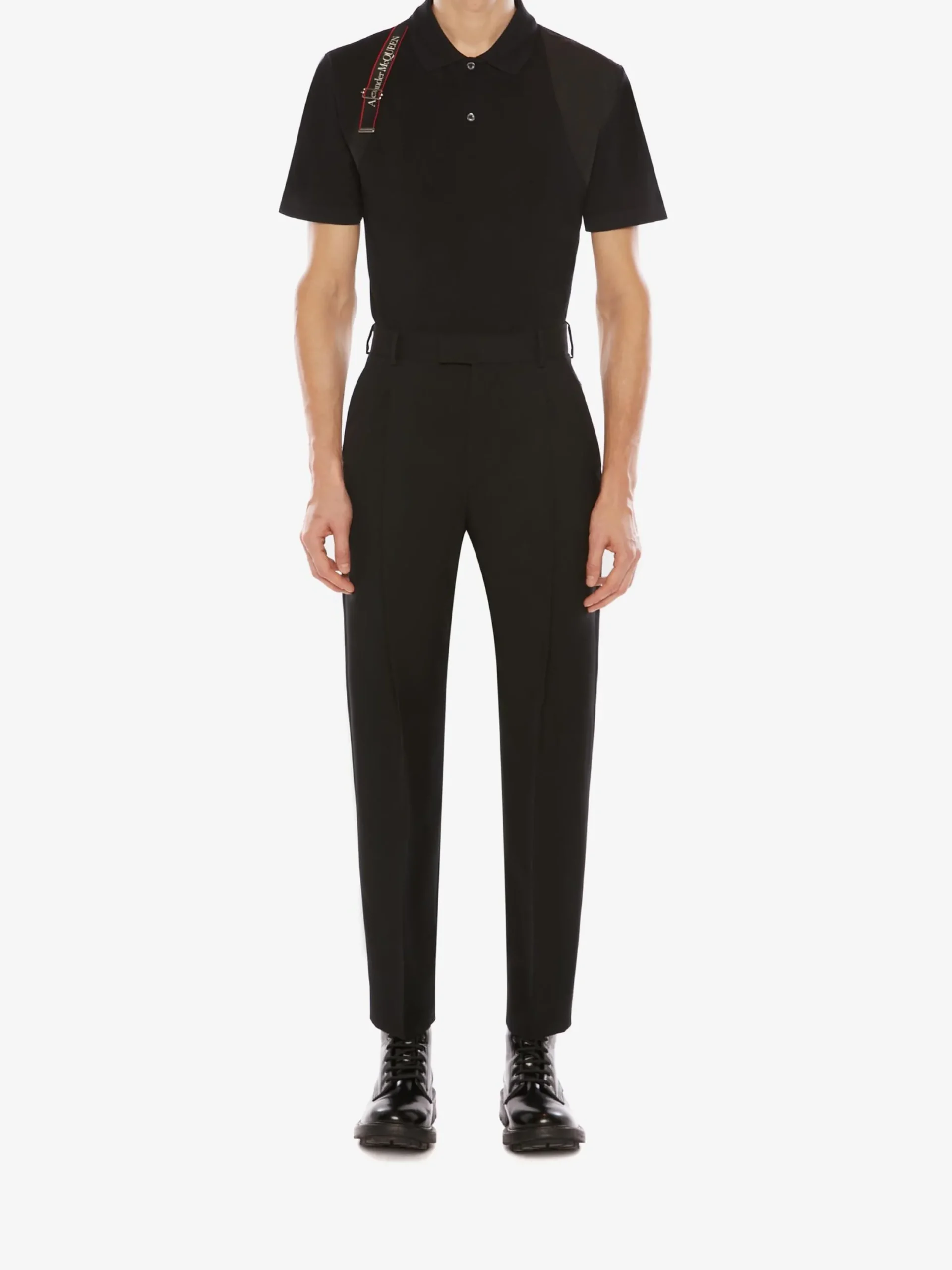 Store Alexander McQueen Men's Harness Polo Shirt in Black