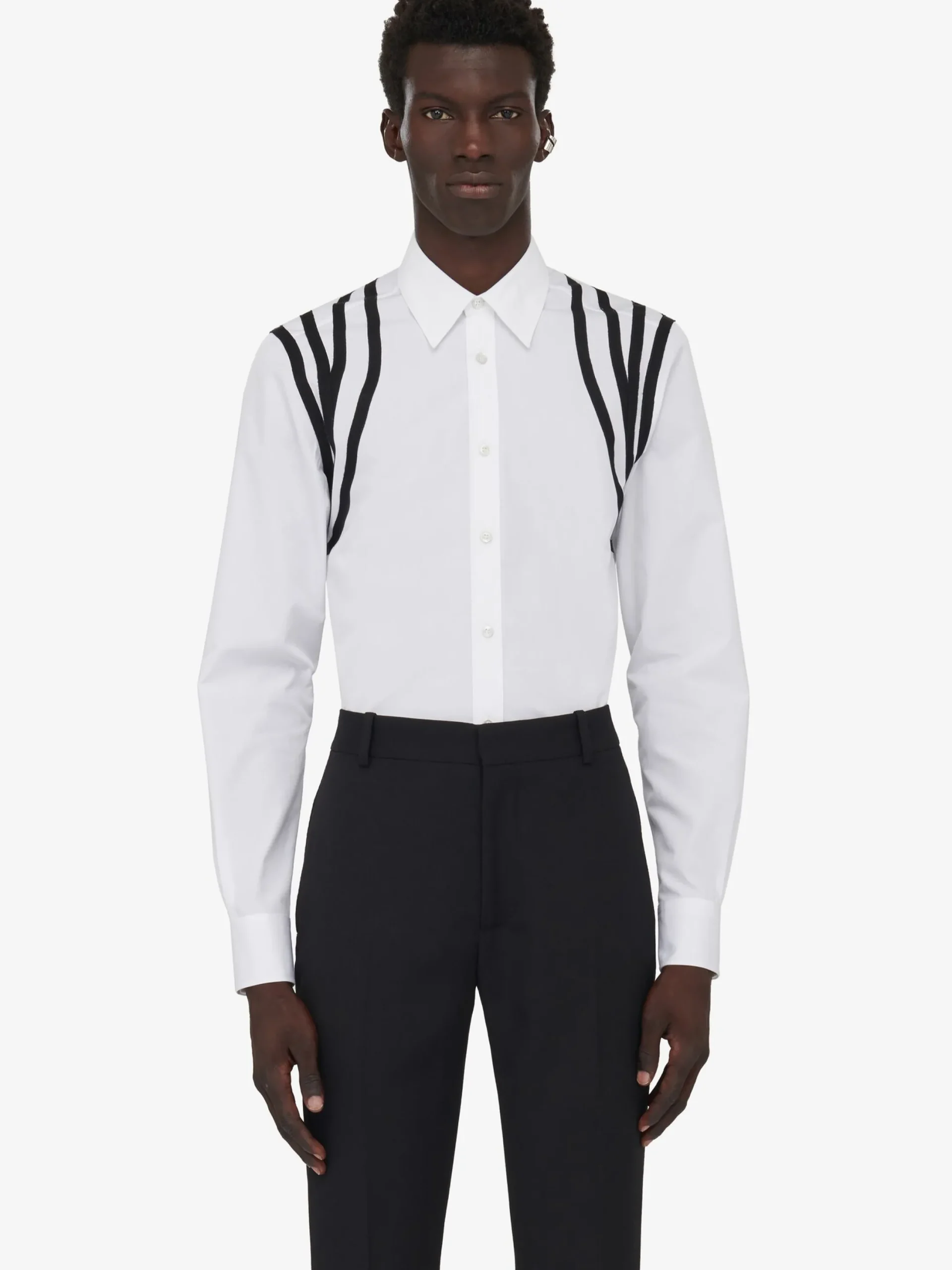 Discount Alexander McQueen Men's Harness Tape Shirt in Optical White