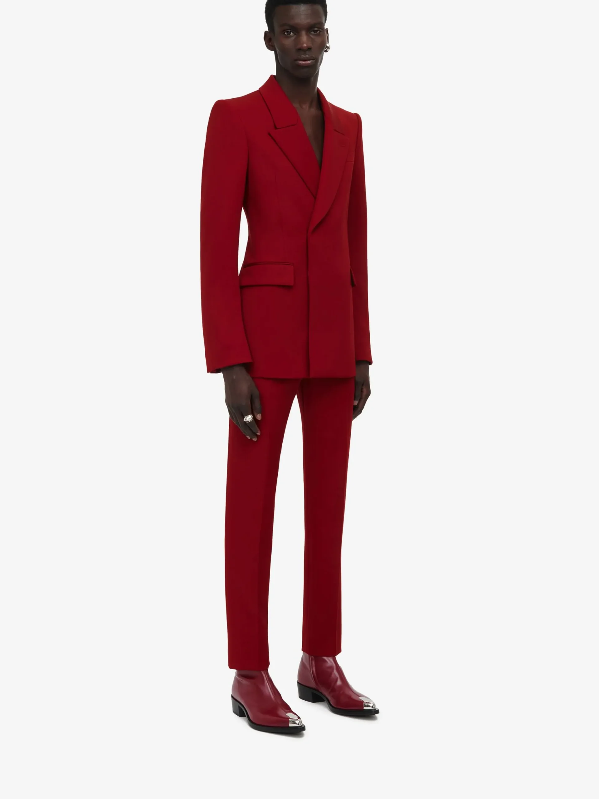 Cheap Alexander McQueen Men's Horizontal Lapel Double-breasted Jacket in Garnet