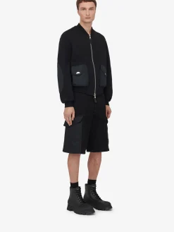 Store Alexander McQueen Men's Hybrid Bomber Jacket in Black