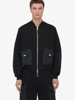 Store Alexander McQueen Men's Hybrid Bomber Jacket in Black