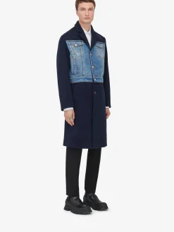 Best Alexander McQueen Men's Hybrid Overcoat in Navy/Blue Washed