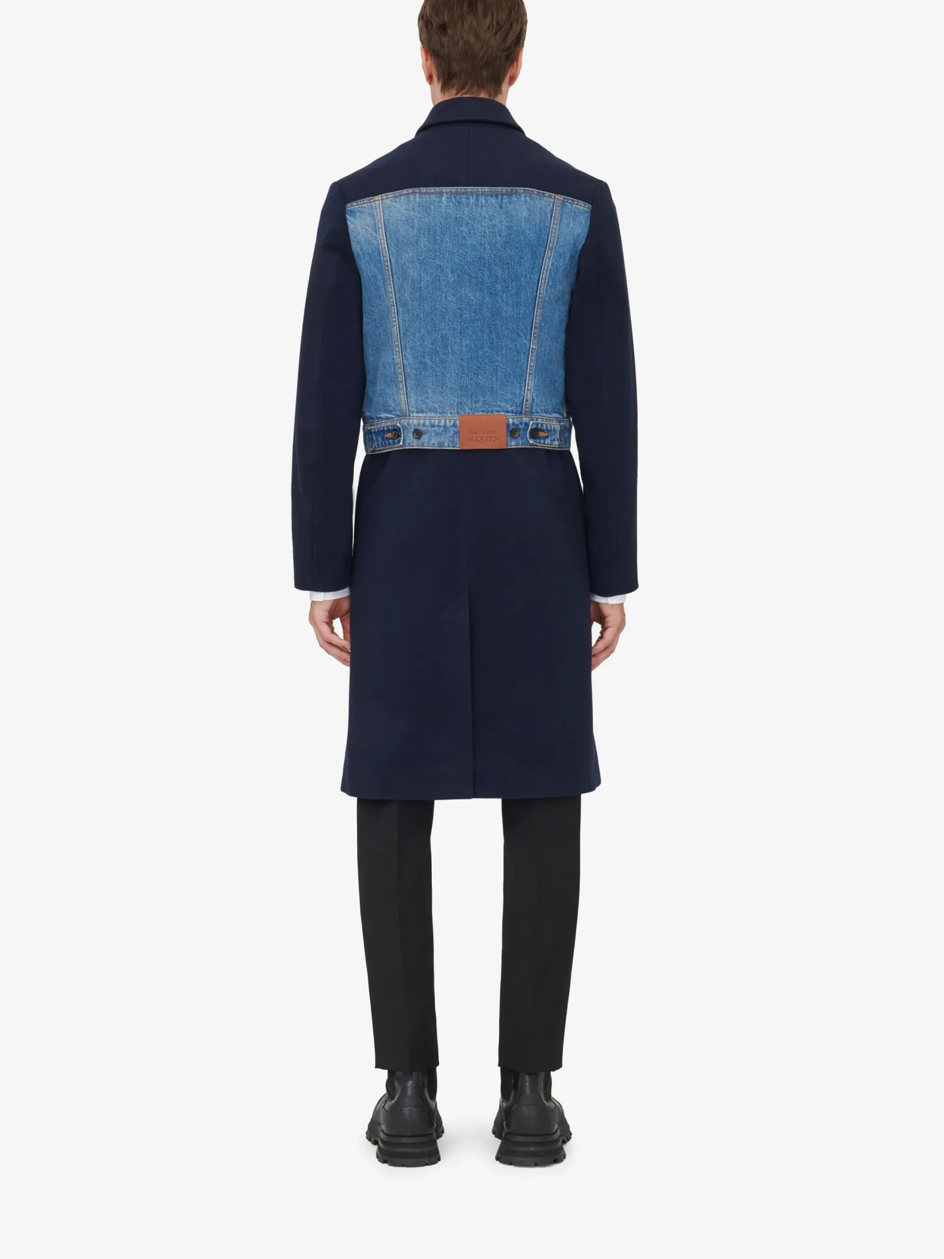Best Alexander McQueen Men's Hybrid Overcoat in Navy/Blue Washed