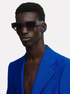Best Alexander McQueen Men's McQueen Angled Rectangular Sunglasses in Grey/Yellow