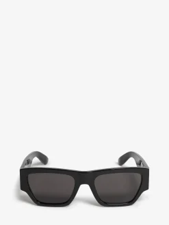 Clearance Alexander McQueen Men's McQueen Angled Rectangular Sunglasses in Black/Smoke
