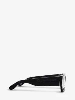 Clearance Alexander McQueen Men's McQueen Angled Rectangular Sunglasses in Black/Smoke