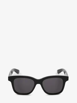 Best Sale Alexander McQueen Men's McQueen Angled Rectangular Sunglasses in Black