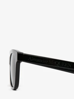Best Sale Alexander McQueen Men's McQueen Angled Rectangular Sunglasses in Black