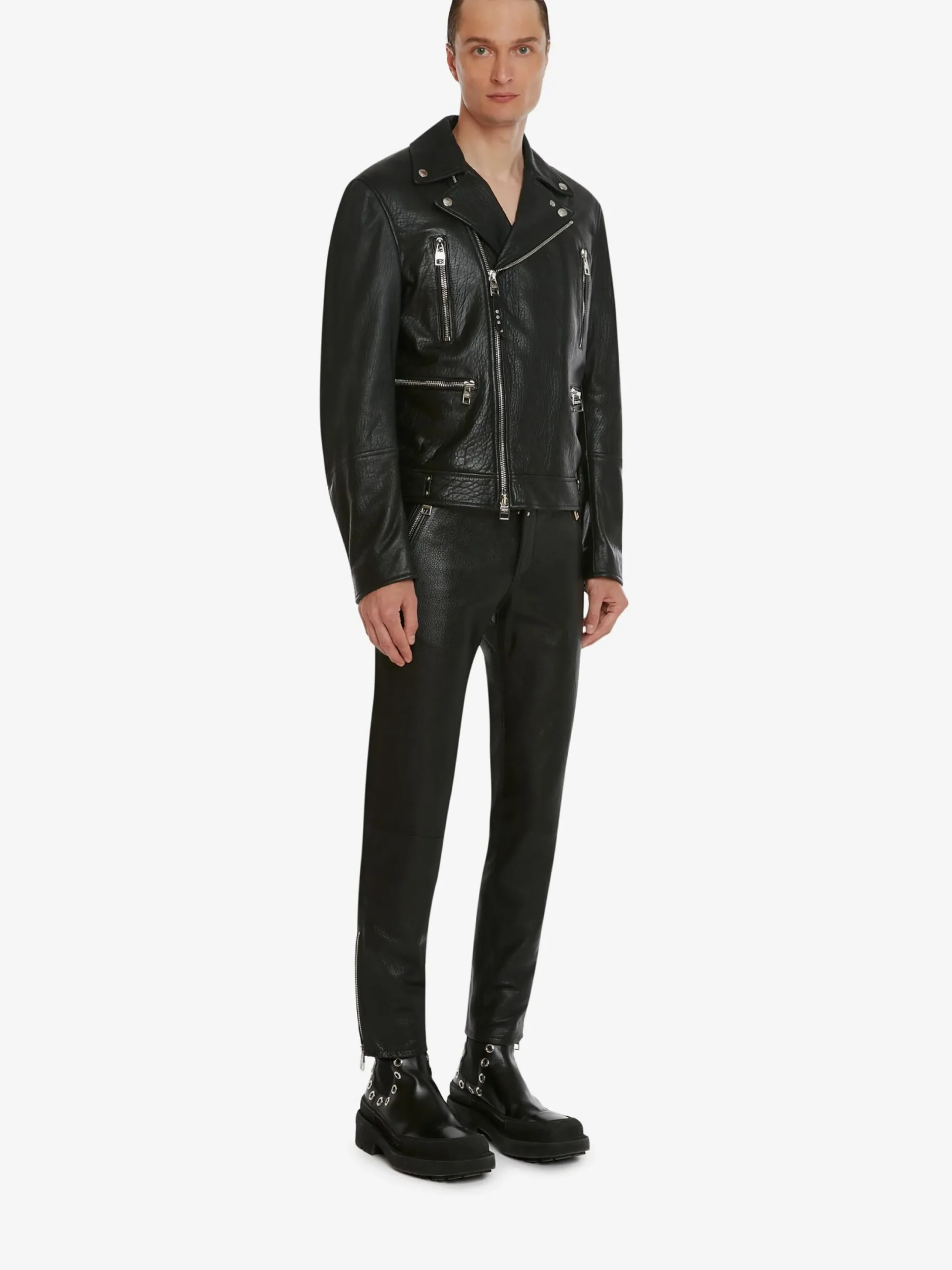 Outlet Alexander McQueen Men's McQueen Classic Leather Biker Jacket in Black