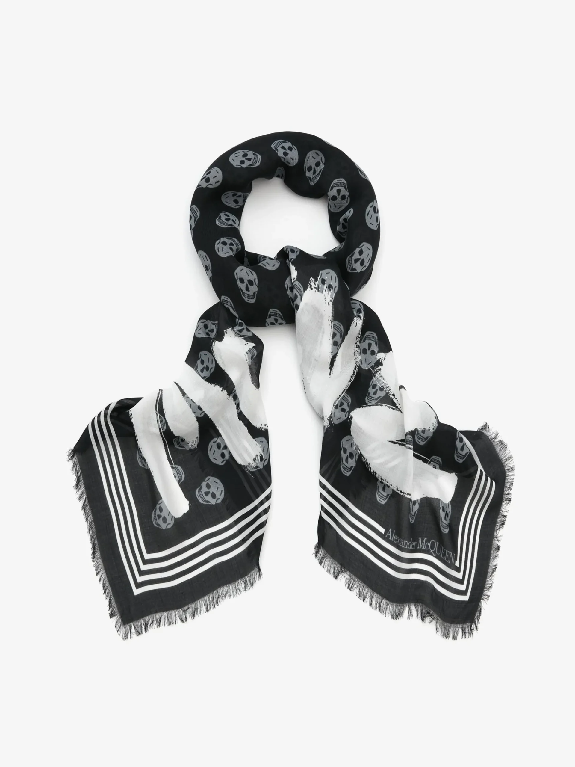 Cheap Alexander McQueen Men's McQueen Graffiti Biker Scarf in Black/Ivory