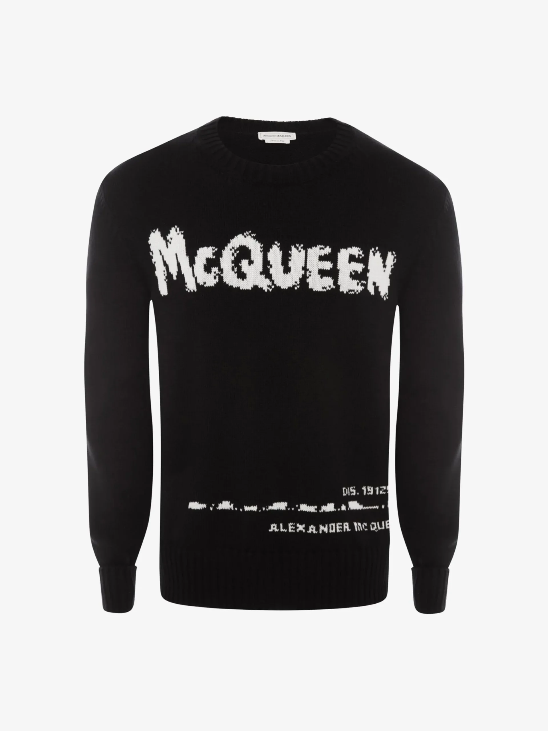 New Alexander McQueen Men's McQueen Graffiti Crew Neck Sweater in Black