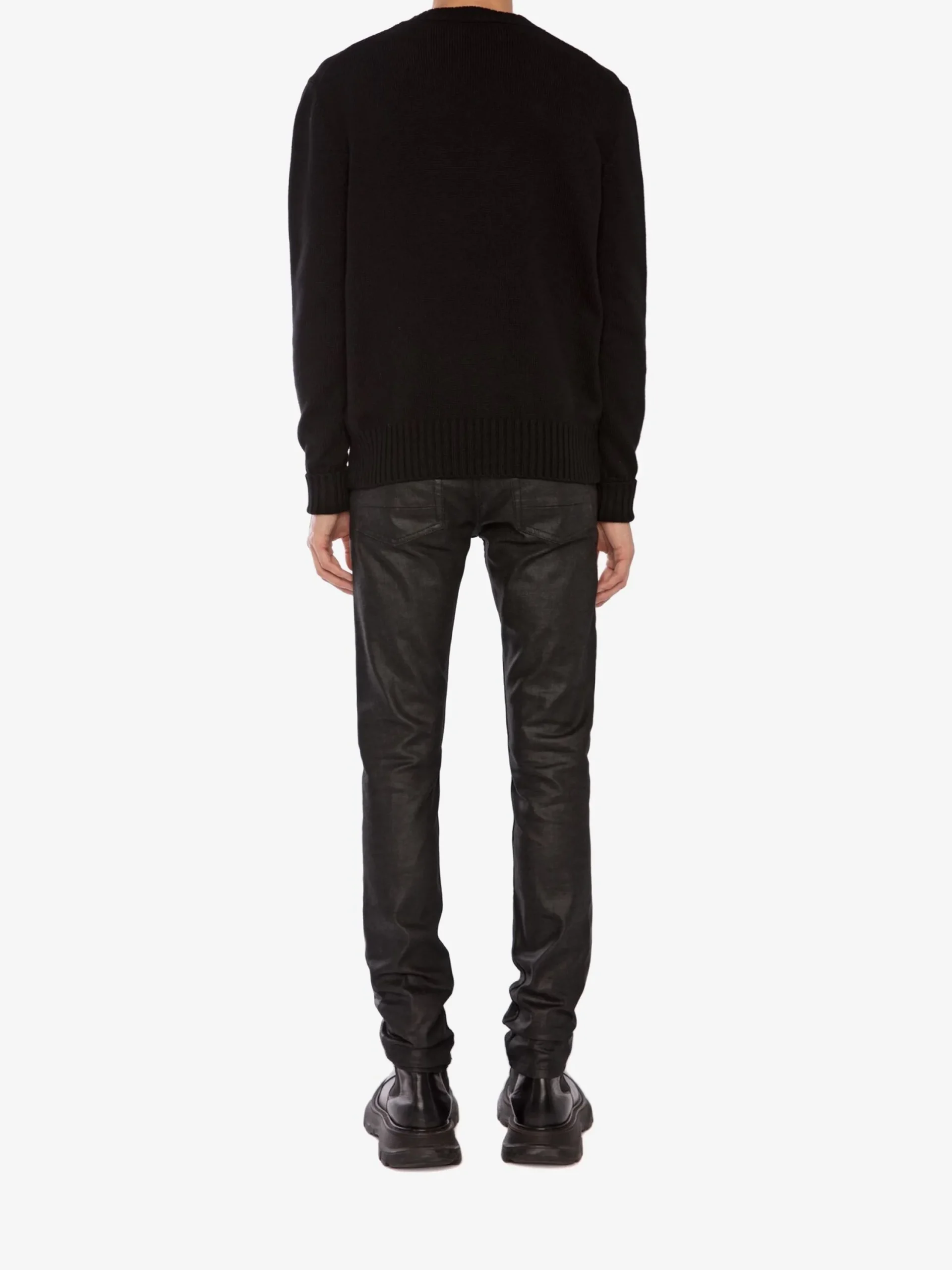 New Alexander McQueen Men's McQueen Graffiti Crew Neck Sweater in Black