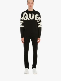 Fashion Alexander McQueen Men's McQueen Graffiti Denim Jeans in Black