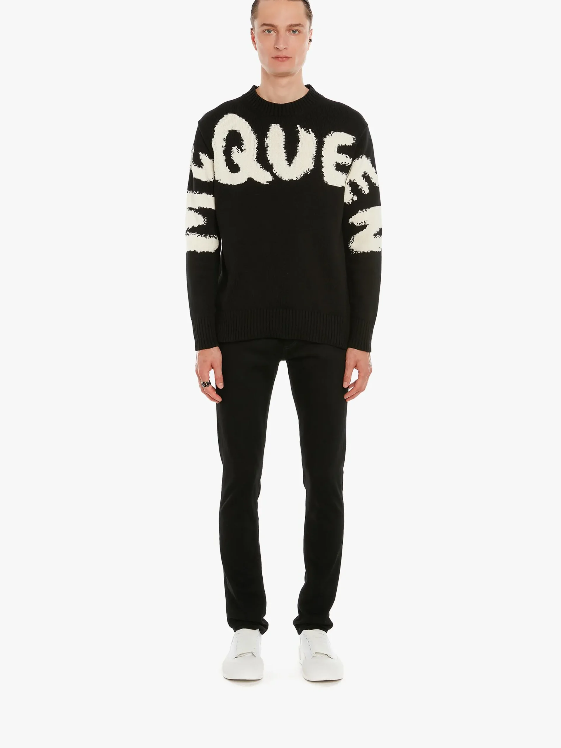 Fashion Alexander McQueen Men's McQueen Graffiti Denim Jeans in Black