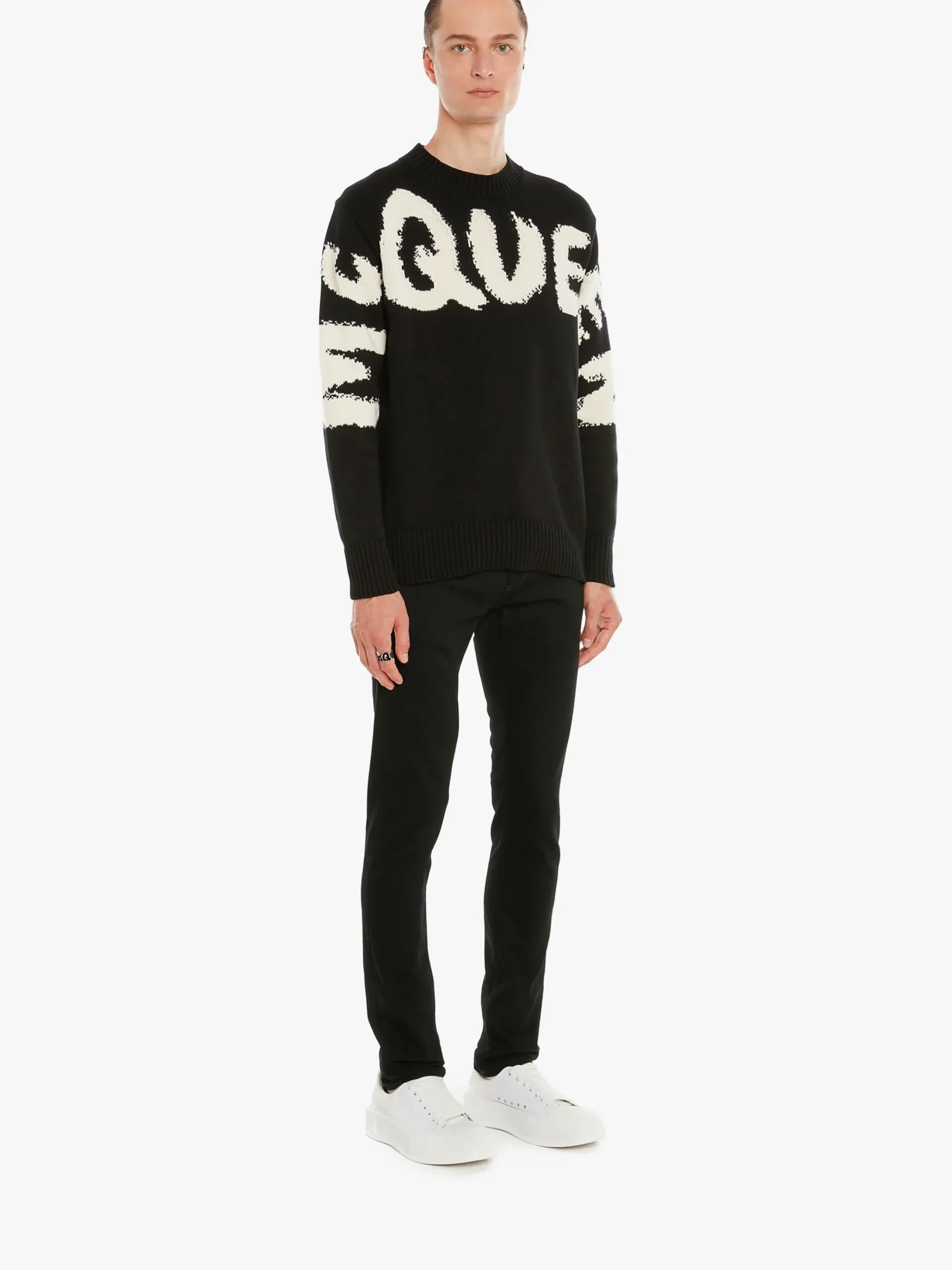 Fashion Alexander McQueen Men's McQueen Graffiti Denim Jeans in Black