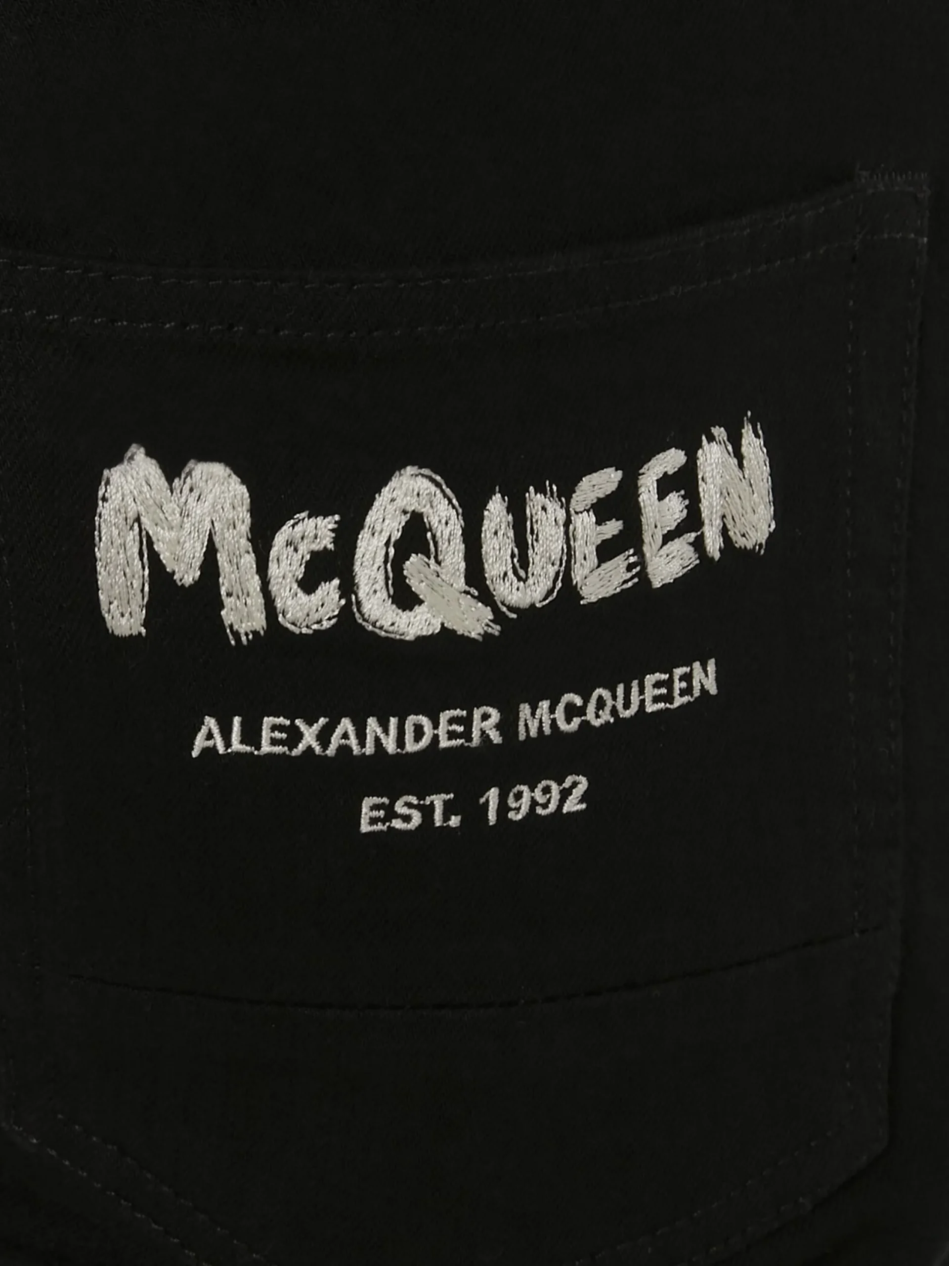 Fashion Alexander McQueen Men's McQueen Graffiti Denim Jeans in Black