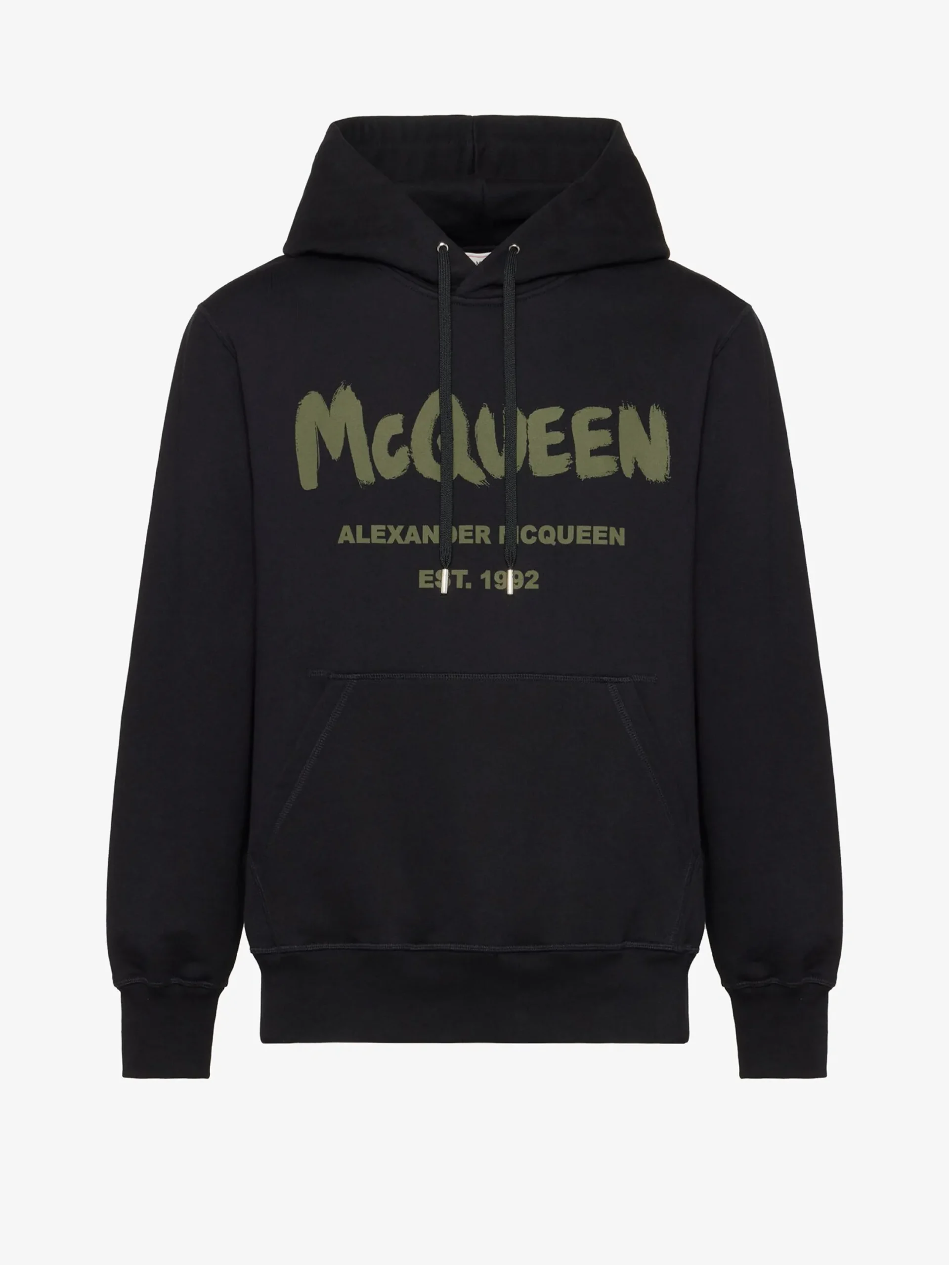 Best Alexander McQueen Men's McQueen Graffiti Hooded Sweatshirt in Black/Khaki
