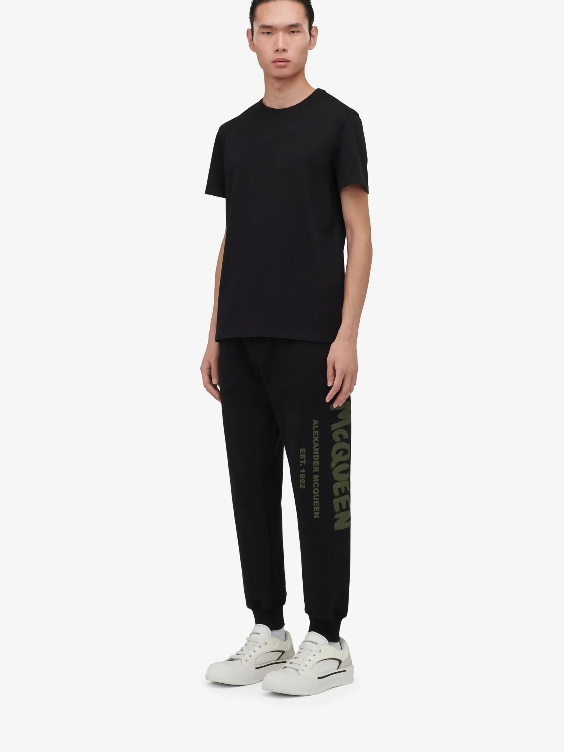 Sale Alexander McQueen Men's McQueen Graffiti Joggers in Black/Khaki