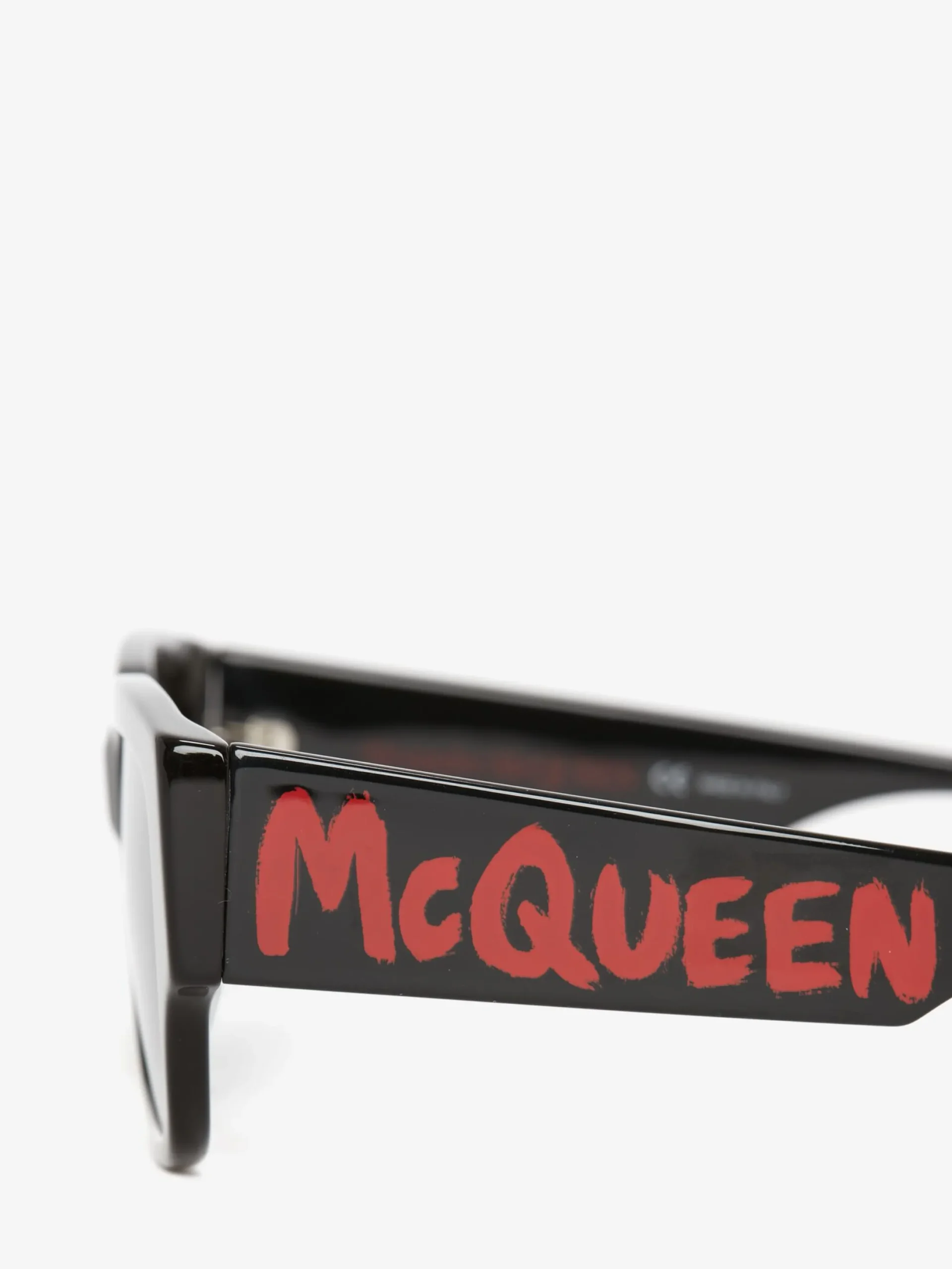 Shop Alexander McQueen Men's McQueen Graffiti Rectangular Sunglasses in Black/Red