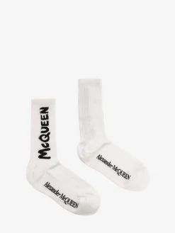 Shop Alexander McQueen Men's McQueen Graffiti Socks in White/Black
