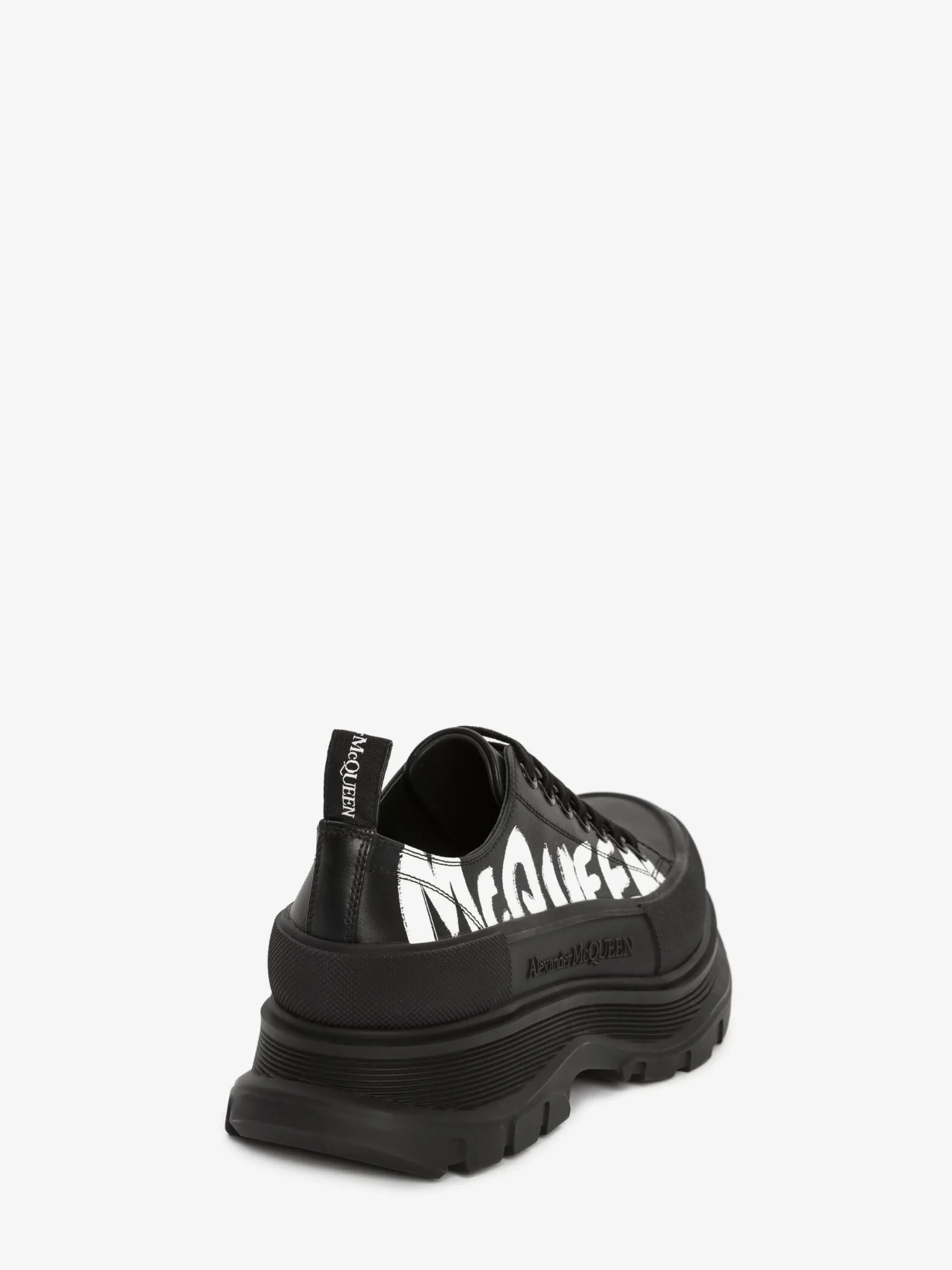Clearance Alexander McQueen Men's McQueen Graffiti Tread Slick Lace Up in Black/White