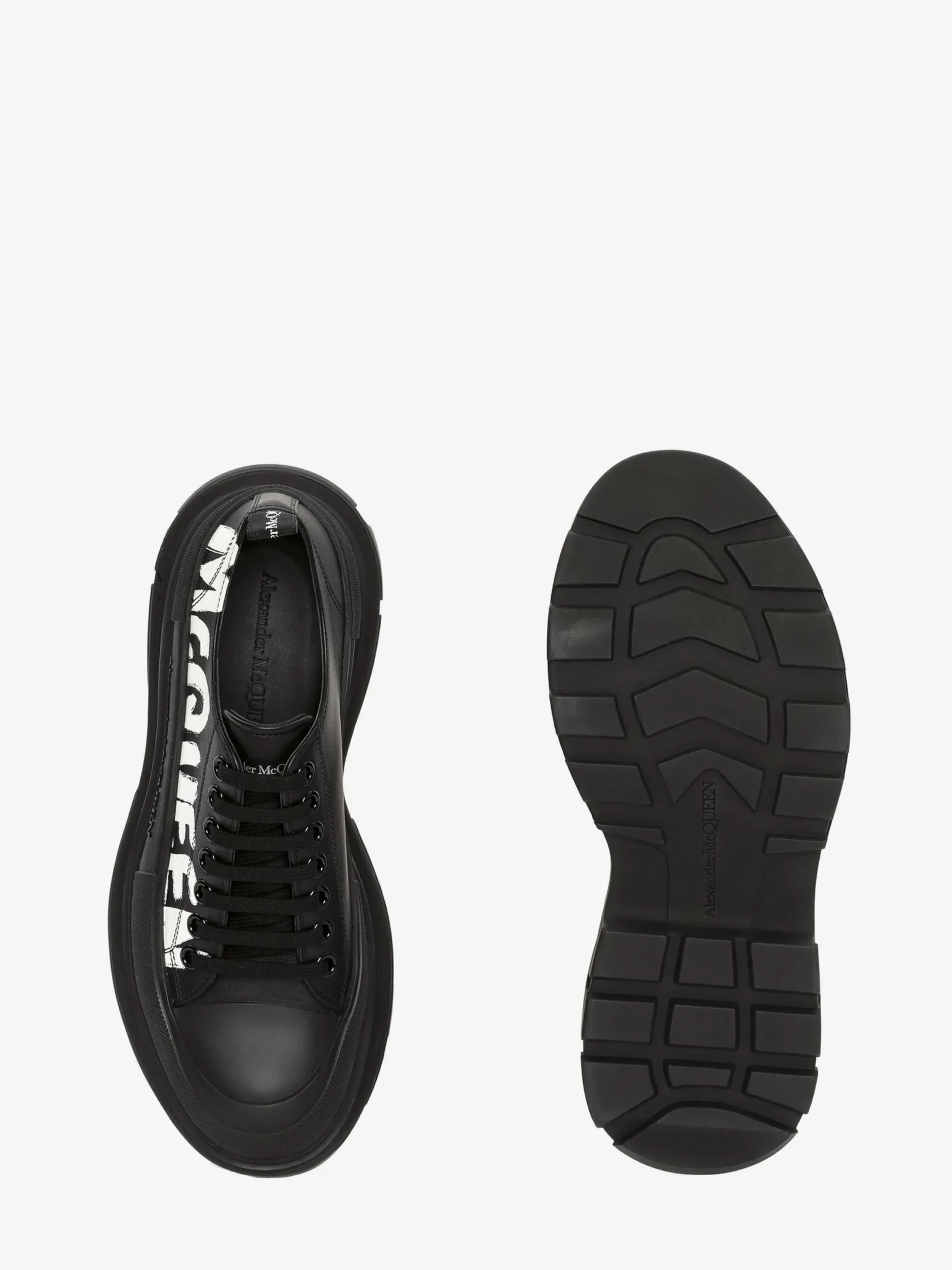 Clearance Alexander McQueen Men's McQueen Graffiti Tread Slick Lace Up in Black/White