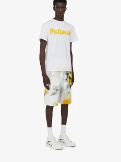 Best Sale Alexander McQueen Men's McQueen Graffiti T-shirt in White/Yellow