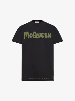 Hot Alexander McQueen Men's McQueen Graffiti T-shirt in Black/Khaki